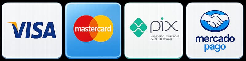 Meios de pagamento: Visa, Mastercard, Pix e Mercado Pago